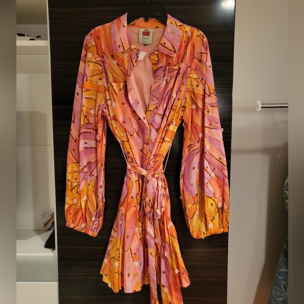 FARM Rio Ombre Bananas Pink and Orange Long Sleeve Dress